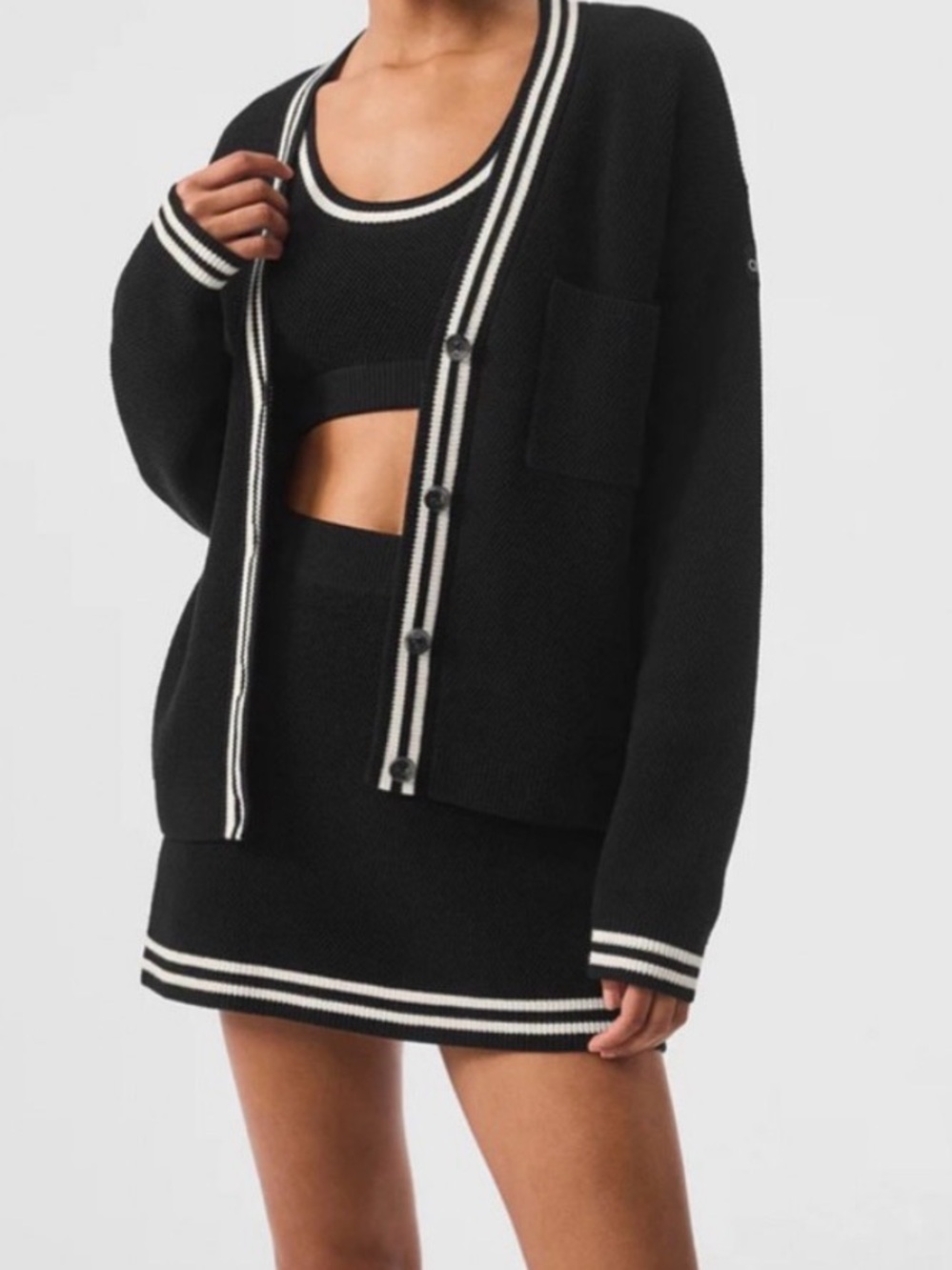 Alo Tennis Club Sweater Knit Cardigan | Color: Black/Ivory | size: M